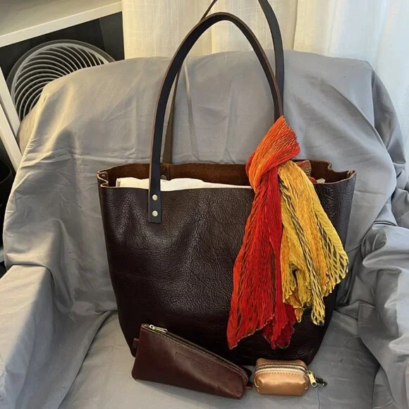 Portland Leather, Cold Brew Tote Bag NWT, with Alpine Bag, Dopp Keychain, Scarf - Picture 1 of 14
